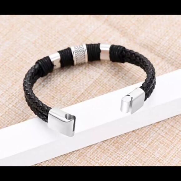 COPY - UNISEX LEATHER BRAIDED METAL BRACELET - Picture 3 of 5